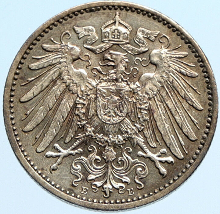 1915 E GERMANY WILHELM II Eagle Antique German Empire Silver 1 Mark Coin i96891