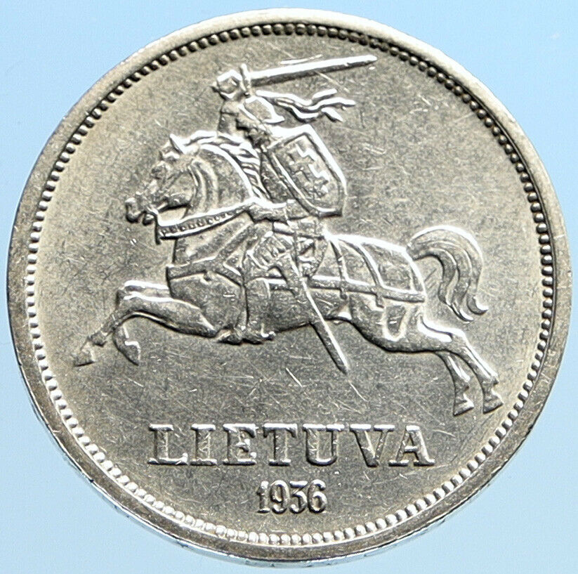 1936 LITHUANIA Silver 5 Litai JONAS BASANAVICIUS Vintage Lithuanian Coin i96900