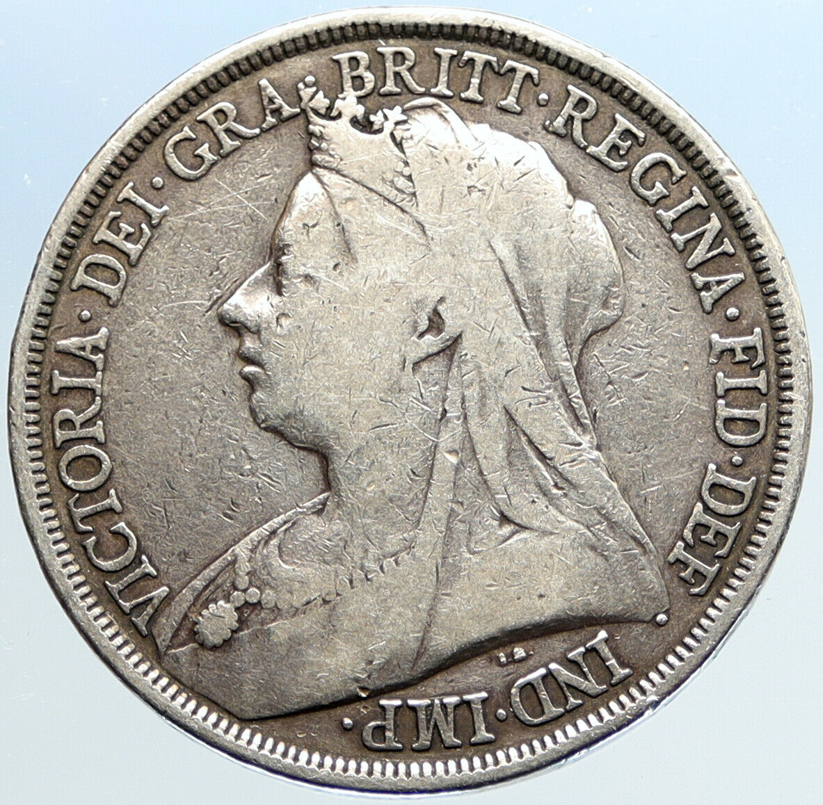 1893 GREAT BRITAIN UK Queen Victoria SAINT GEORGE Horse Silver Crown Coin i96884