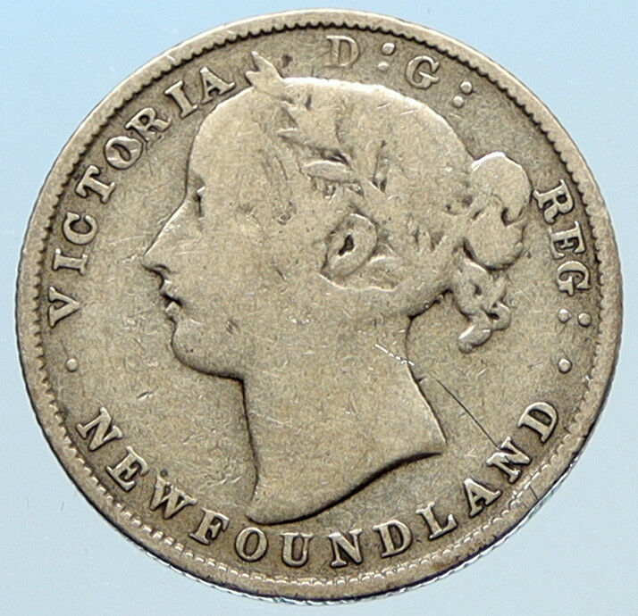 1880 CANADA NEWFOUNDLAND UK Queen VICTORIA Genuine Silver 20 Cents Coin i96868