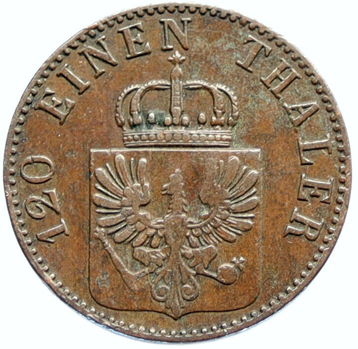 1863 A GERMAN STATES PRUSSIA King WILHELM I Antique OLD 3 Pfenninge Coin i96894