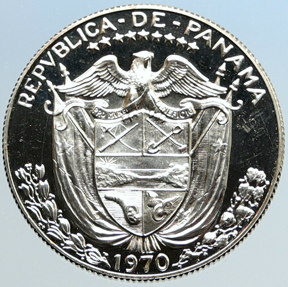 1970 PANAMA Spanish Conquistador Hero VINTAGE PRF Silver 1/2 BALBOA Coin i96885