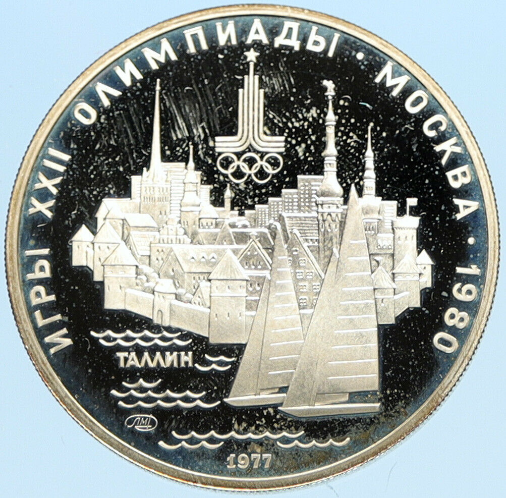 1977 MOSCOW 1980 Russia Olympics Sailing TALLINN PROOF Silver 5 Rubl Coin i96315