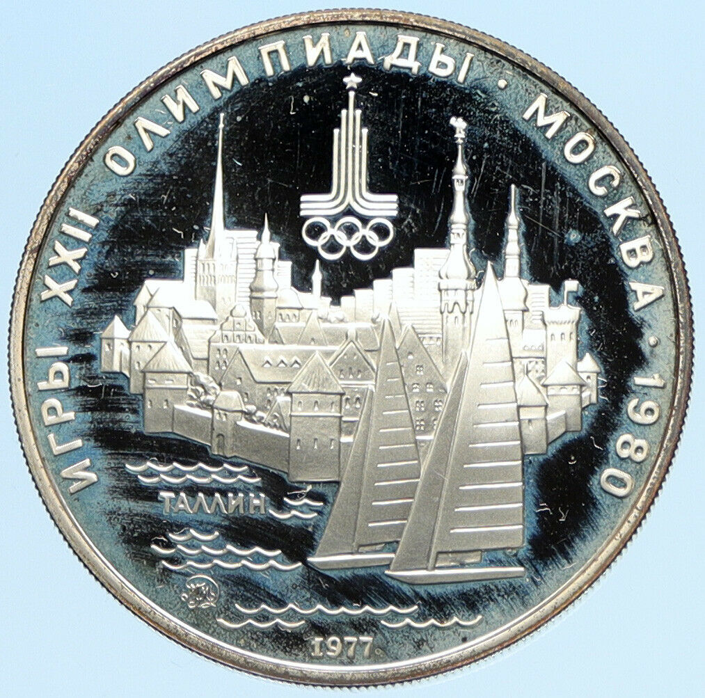 1977 MOSCOW 1980 Russia Olympics Sailing TALLINN PROOF Silver 5 Rubl Coin i96321