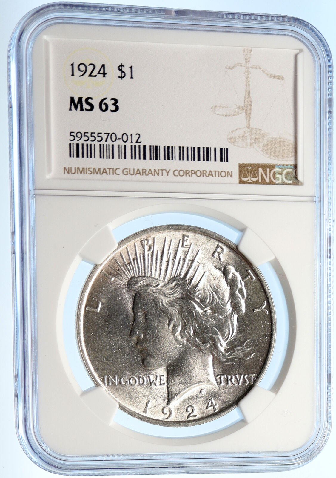 1924 P US Silver PEACE DOLLAR United States Coin w LIBERTY & EAGLE NGC i95614