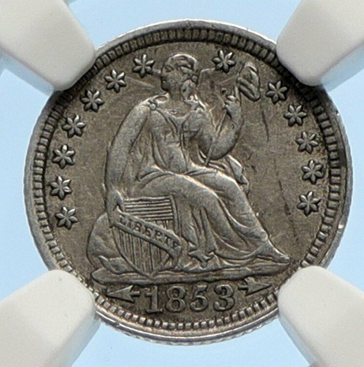 1853 P UNITED STATES US Silver SEATED LIBERTY Silver Half Dime Coin NGC i95616