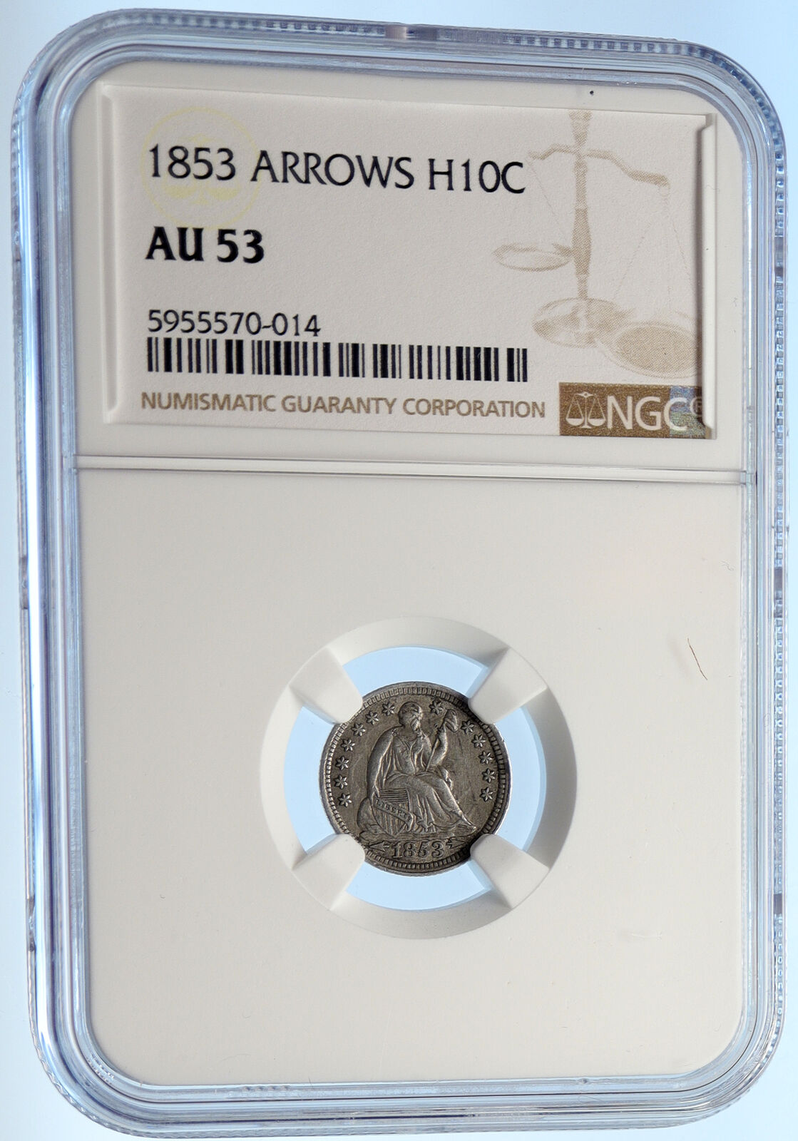 1853 P UNITED STATES US Silver SEATED LIBERTY Silver Half Dime Coin NGC i95616