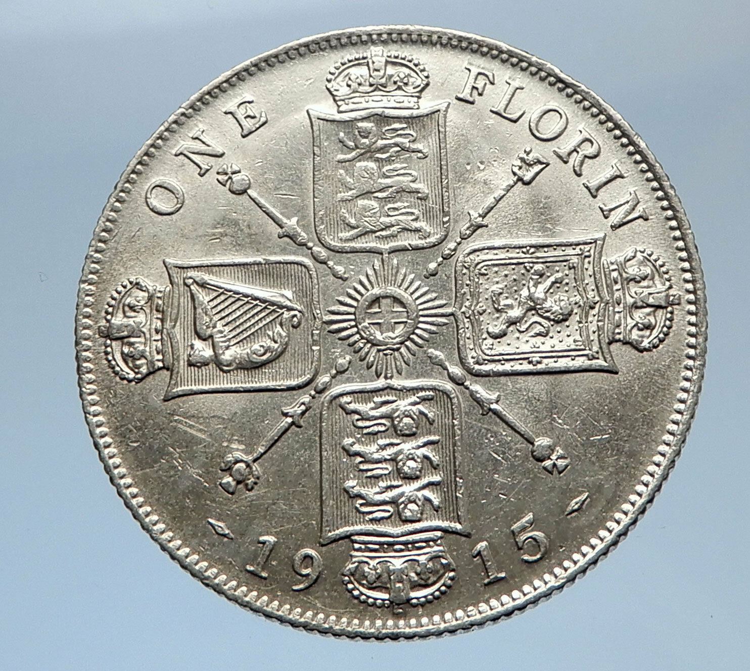 1915 United Kingdom Great Britain GEORGE V Silver Florin 2 Shillings Coin i69416