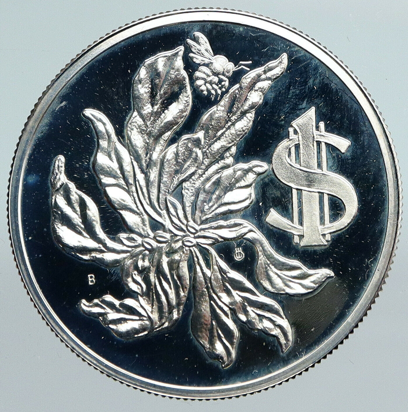 1972 CAYMAN ISLANDS Queen Elizabeth II w Flower Proof Silver Dollar Coin i89998