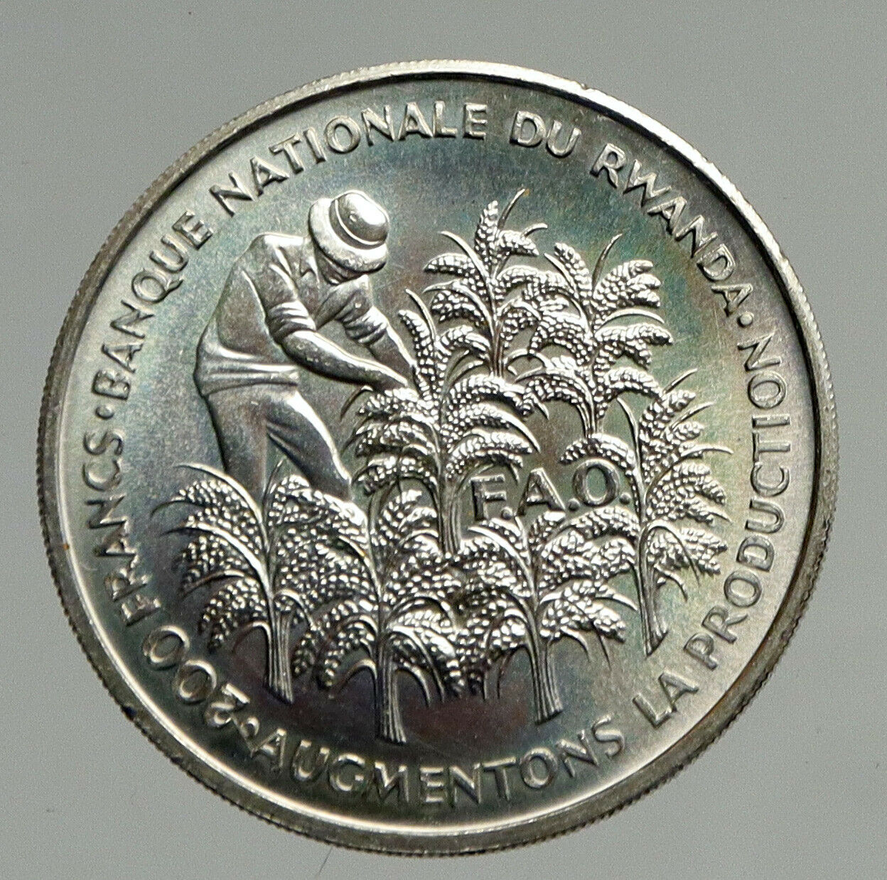 1972 RWANDA African United Nations FAO Food Old BU Silver 200 Francs Coin i94673