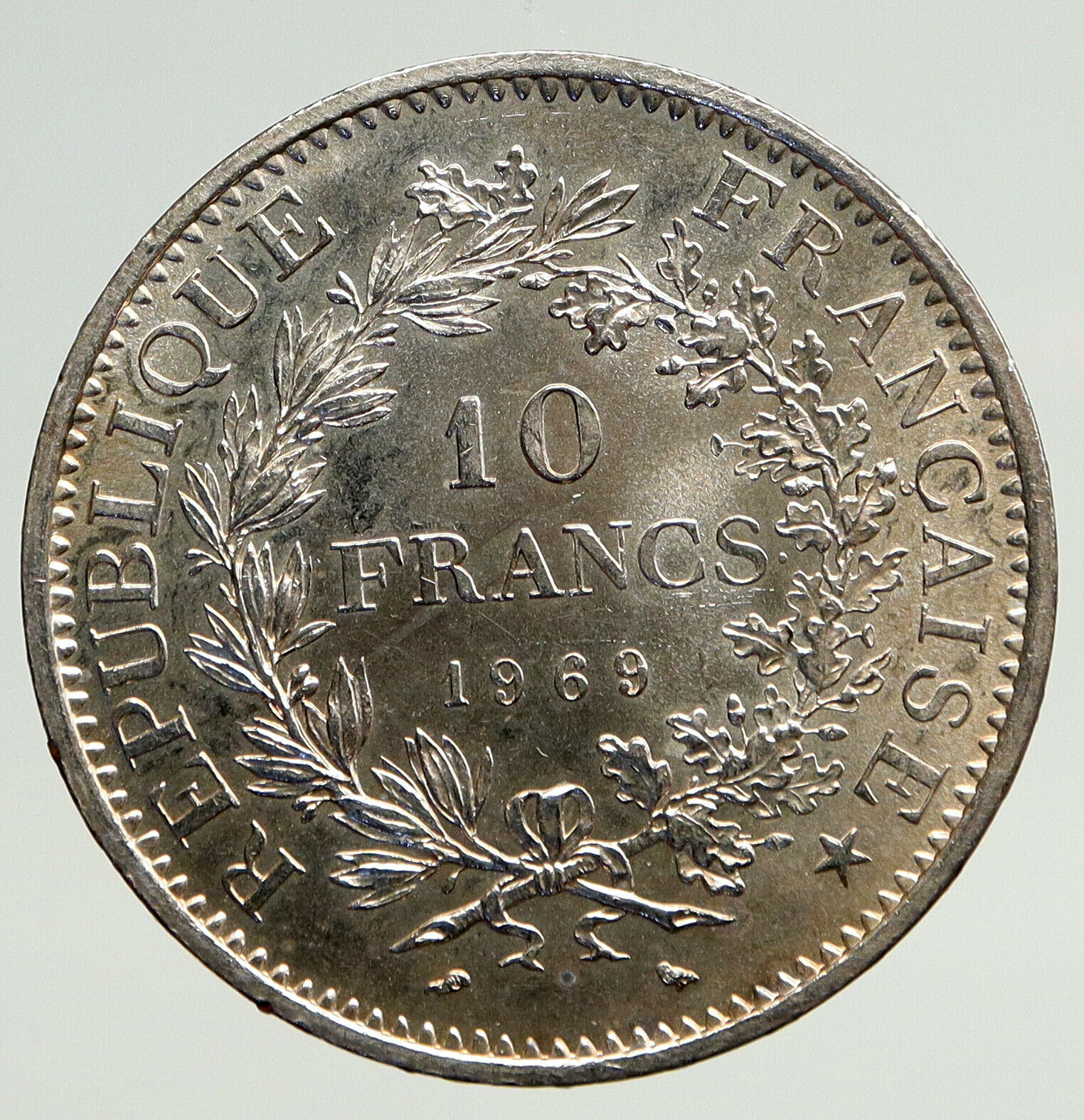 1969 FRANCE Large HERCULES Motto VINTAGE Old Silver 10 FRANCS French Coin i93325