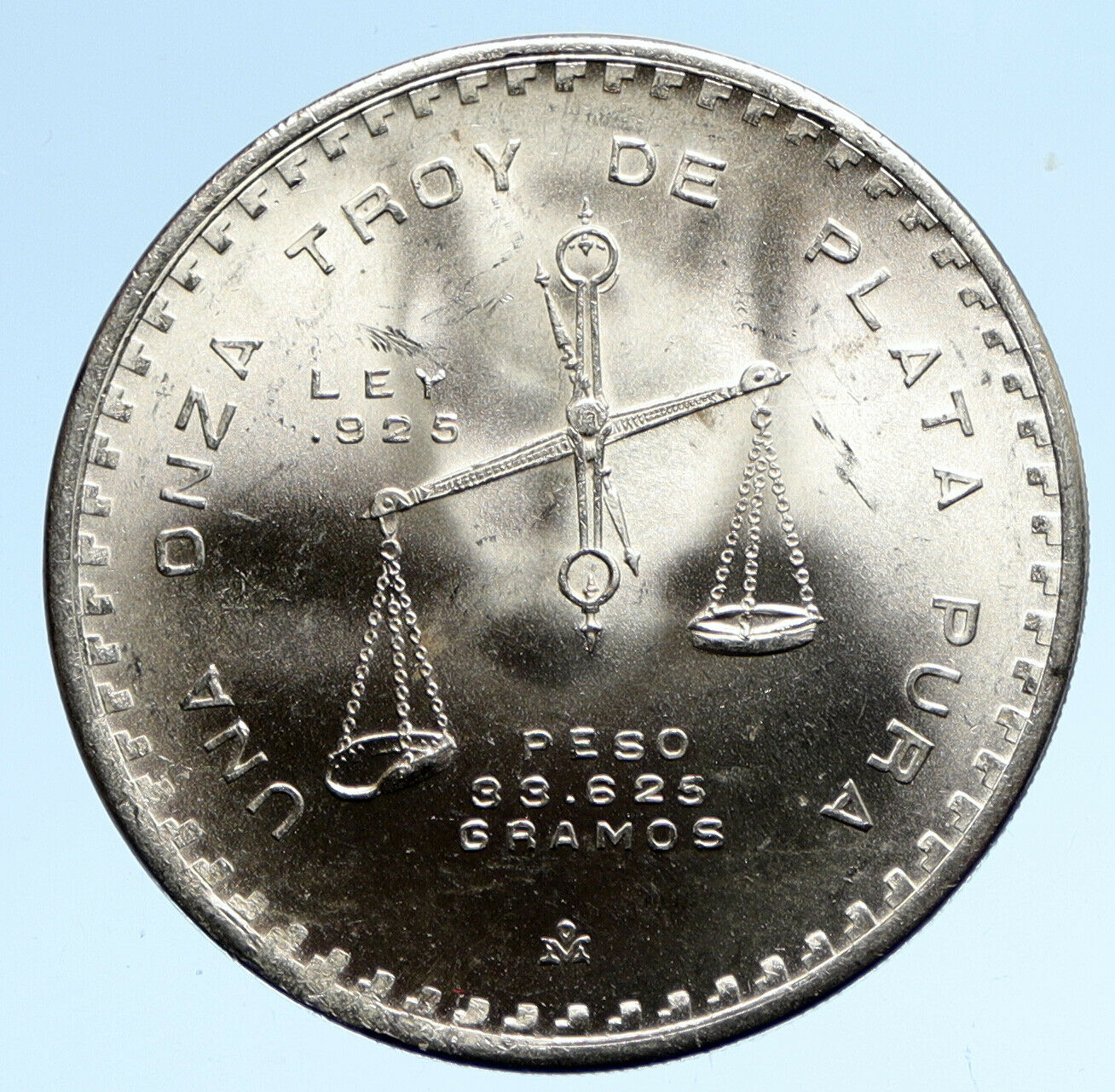 1980 MEXICO Huge Medallic 4.1cm SILVER Onza Old Mexican COIN PRESS Scales i95744