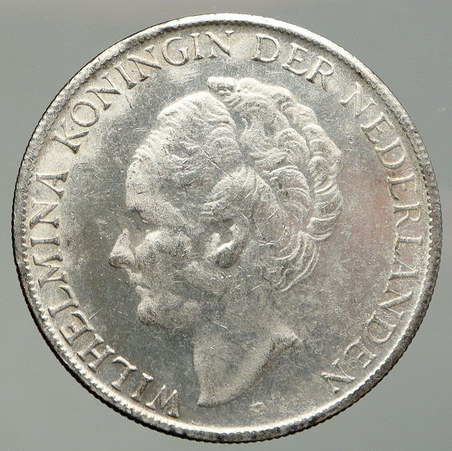 1943 NETHERLANDS Kingdom QUEEN WILHELMINA Old Silver 2 1/2 Gulden Coin i92532