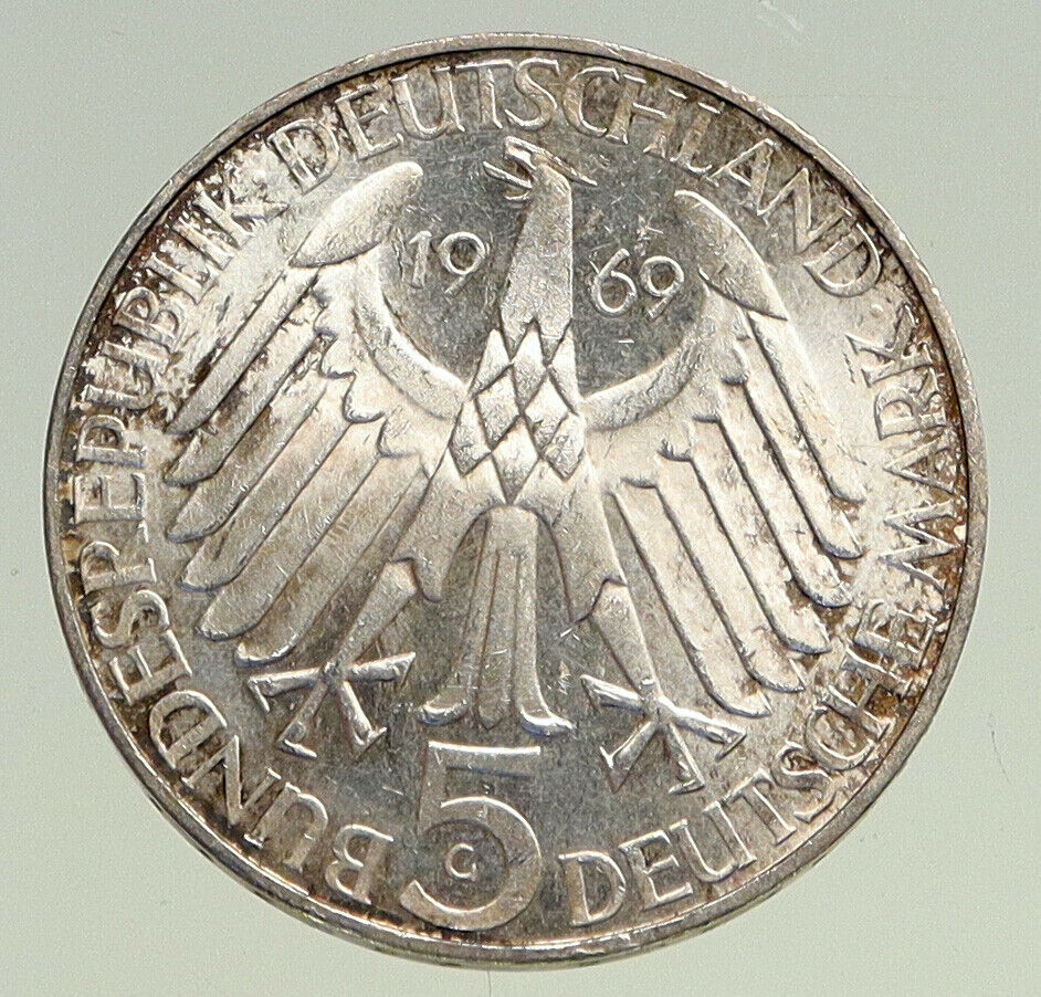 1969 G GERMANY Theodore Fontane Antique VINTAGE Proof Silver 5 Mark Coin i94493