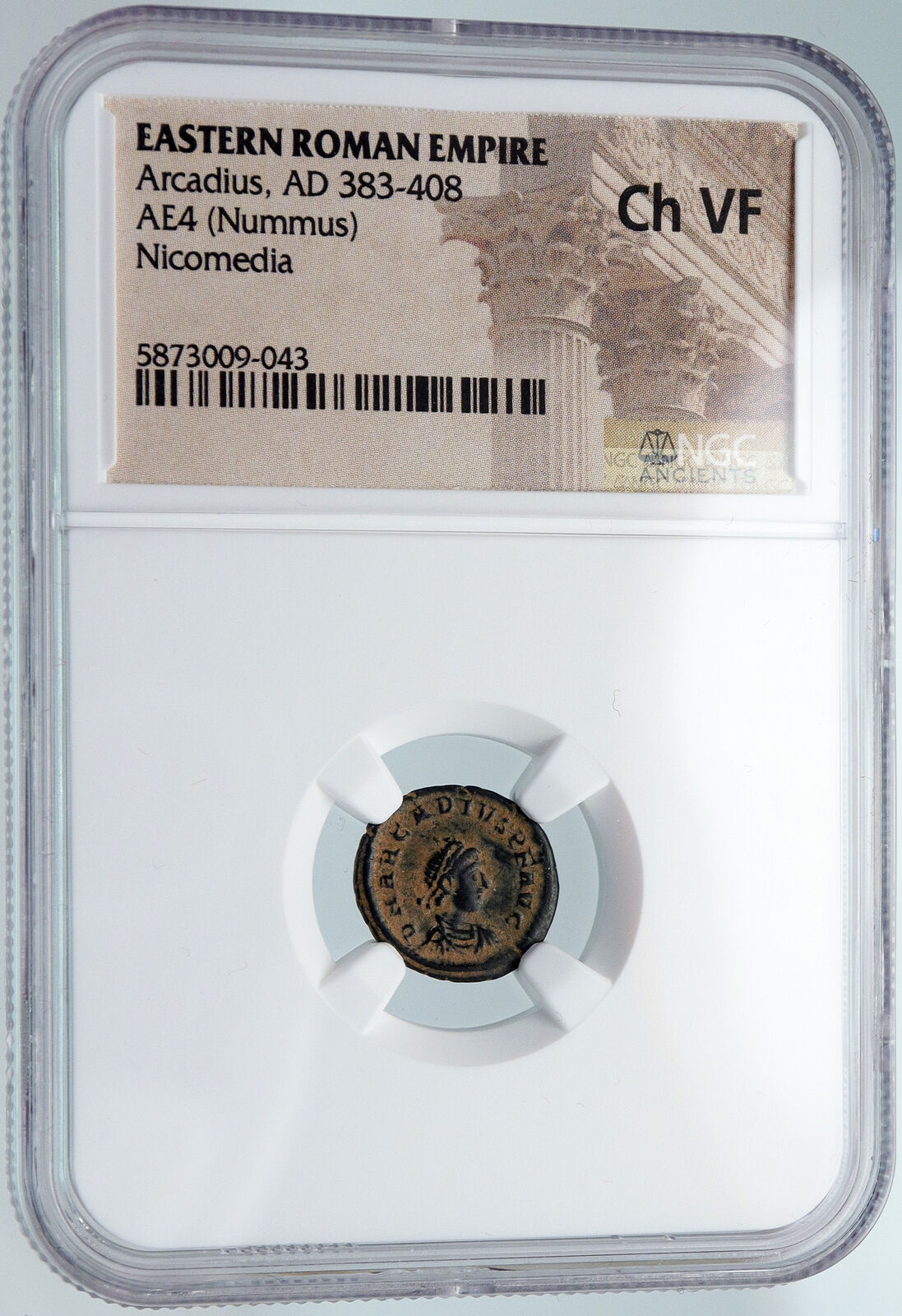 ARCADIUS 388AD OLD Ancient VINTAGE Roman Coin VICTORY Angel Captive NGC i89540