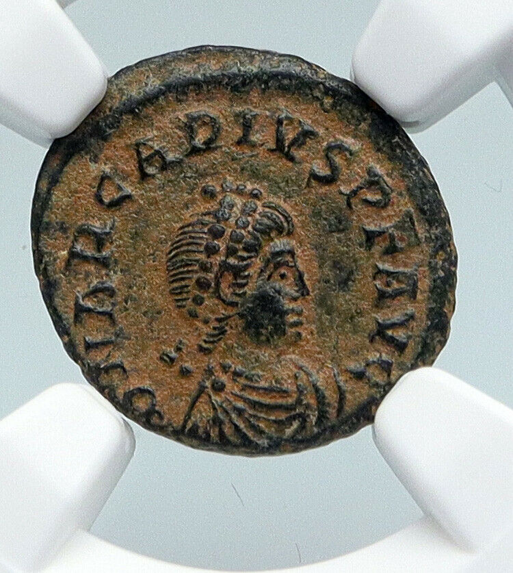 ARCADIUS 388AD OLD Ancient VINTAGE Roman Coin VICTORY Angel Captive NGC i89541