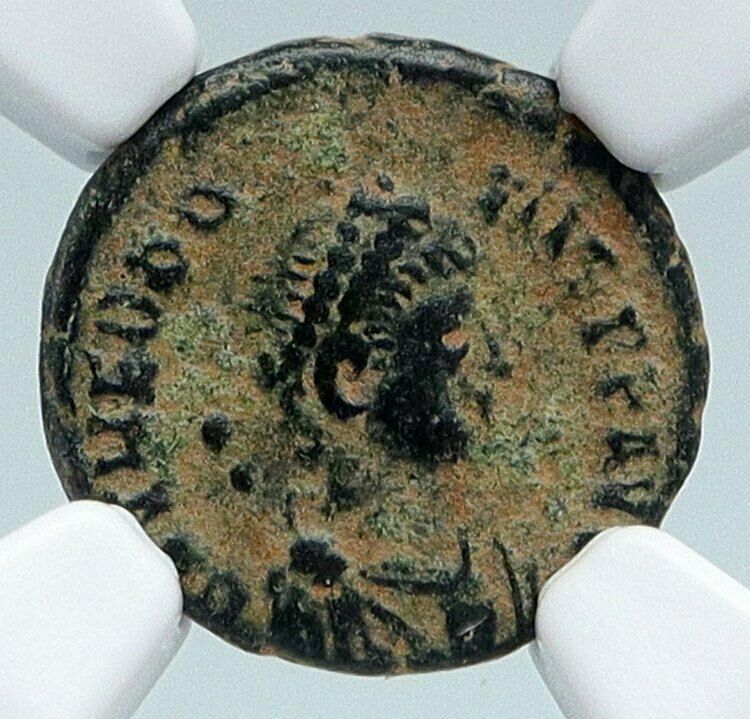 THEODOSIUS I the GREAT Authentic Ancient 388AD OLD Roman Coin WREATH NGC i89517