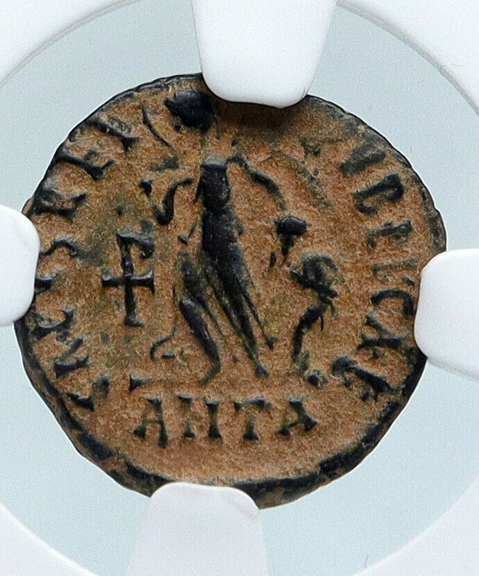 VALENTINIAN II Ancient 388AD Antioch Roman Coin VICTORY ANGEL & CROSS NGC i89519