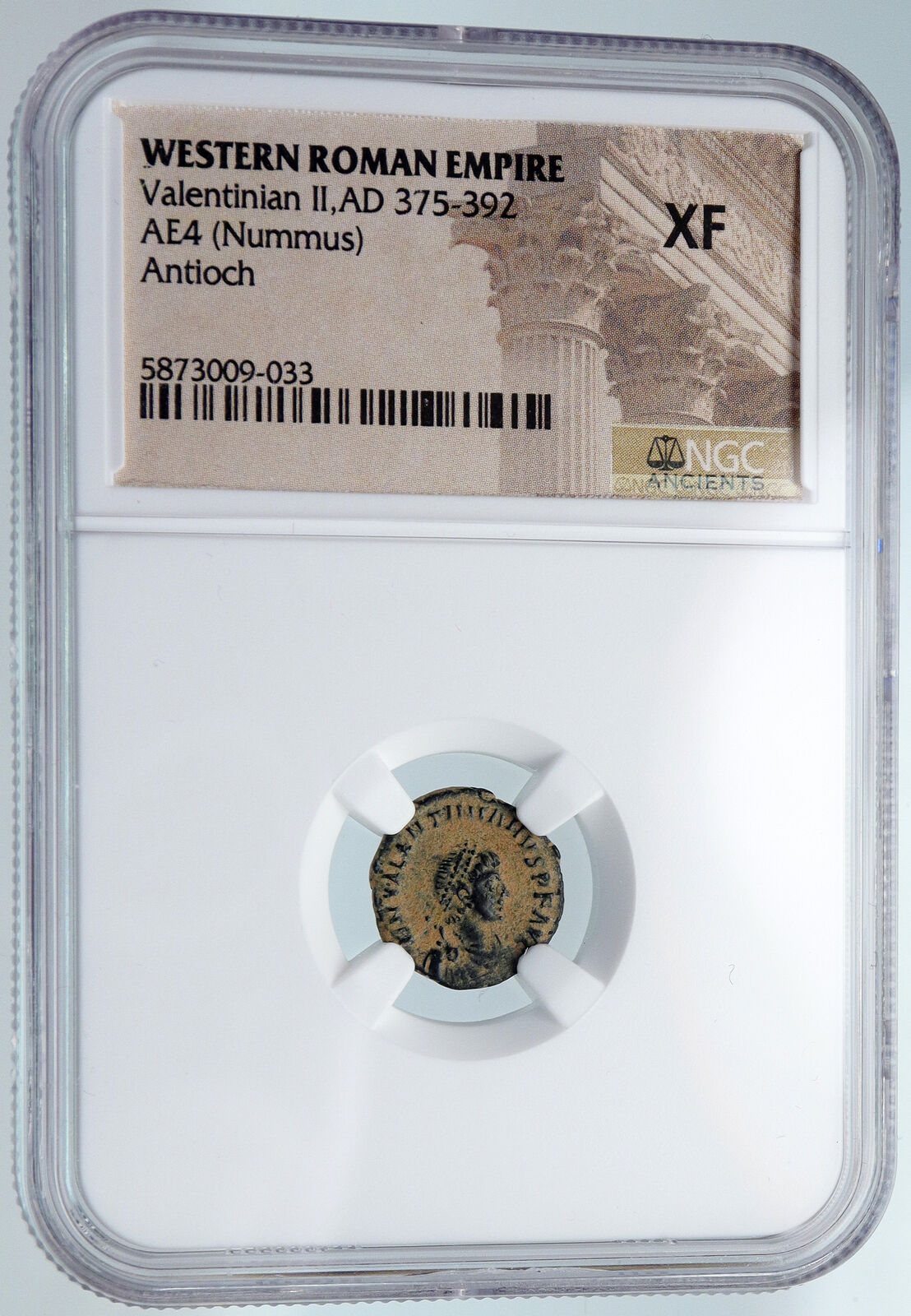 VALENTINIAN II Ancient 388AD Antioch Roman Coin VICTORY ANGEL CROSS NGC i89530