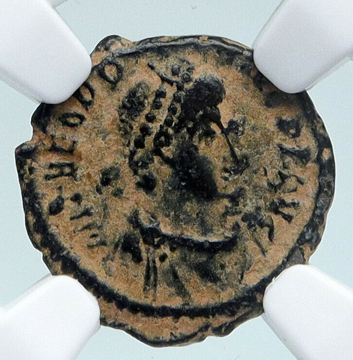 THEODOSIUS I the Great 388AD OLD Ancient Roman Coin VICTORY ANGEL NGC i89512