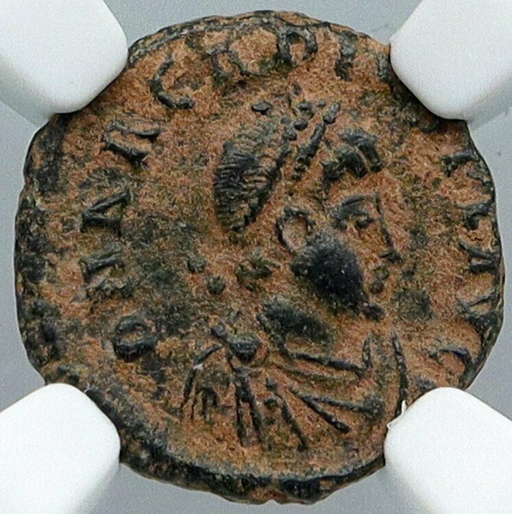 ARCADIUS Authentic 383AD Ancient Roman Coin VICTORY ANGEL Staurogram NGC i88724