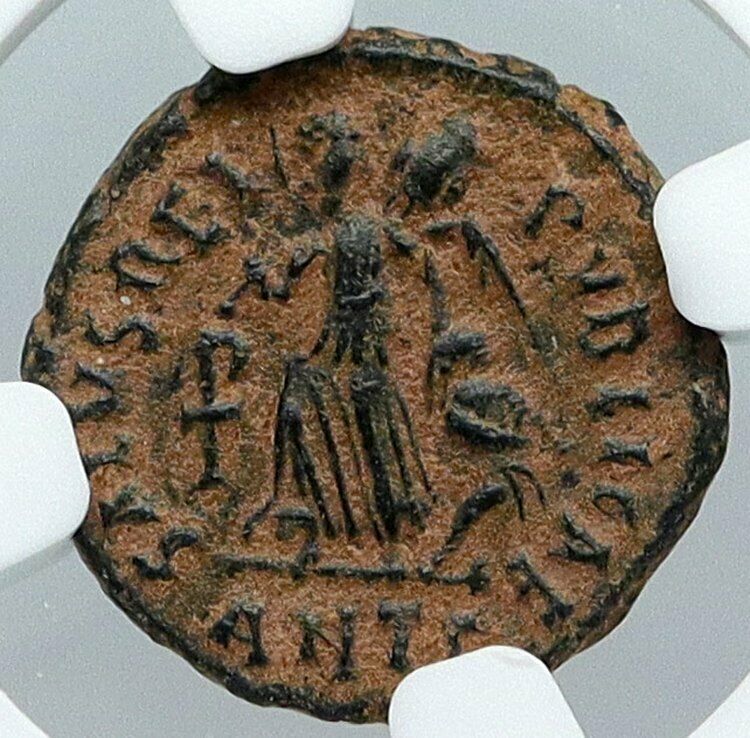 ARCADIUS Authentic 383AD Ancient Roman Coin VICTORY ANGEL Staurogram NGC i88724