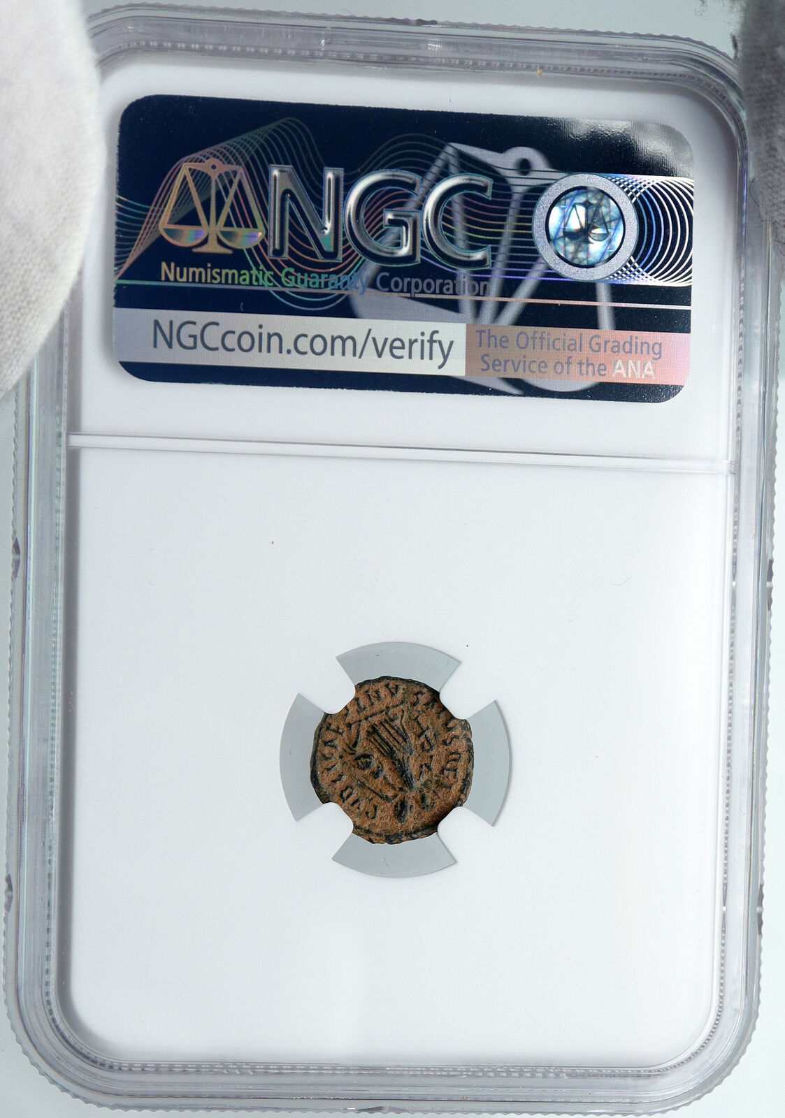 ARCADIUS Authentic 383AD Ancient Roman Coin VICTORY ANGEL Staurogram NGC i88724