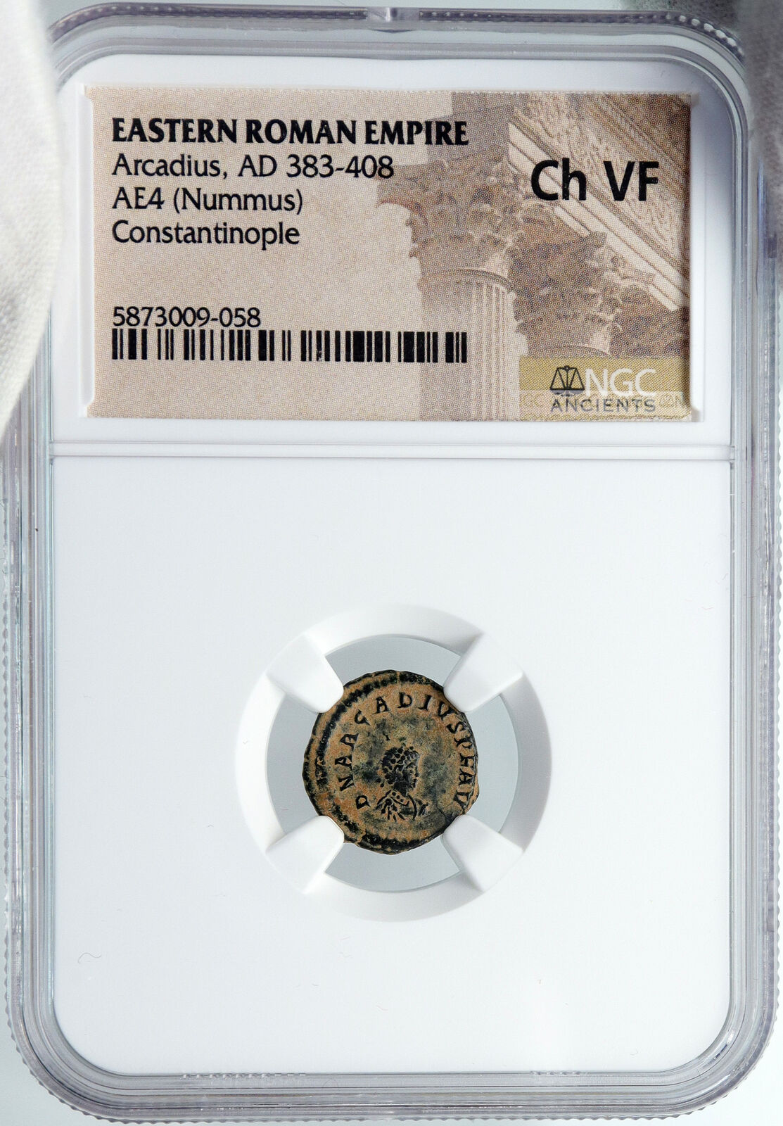 ARCADIUS Authentic 383AD Ancient OLD Roman Coin VICTORY Wreath VOT V NGC i88730