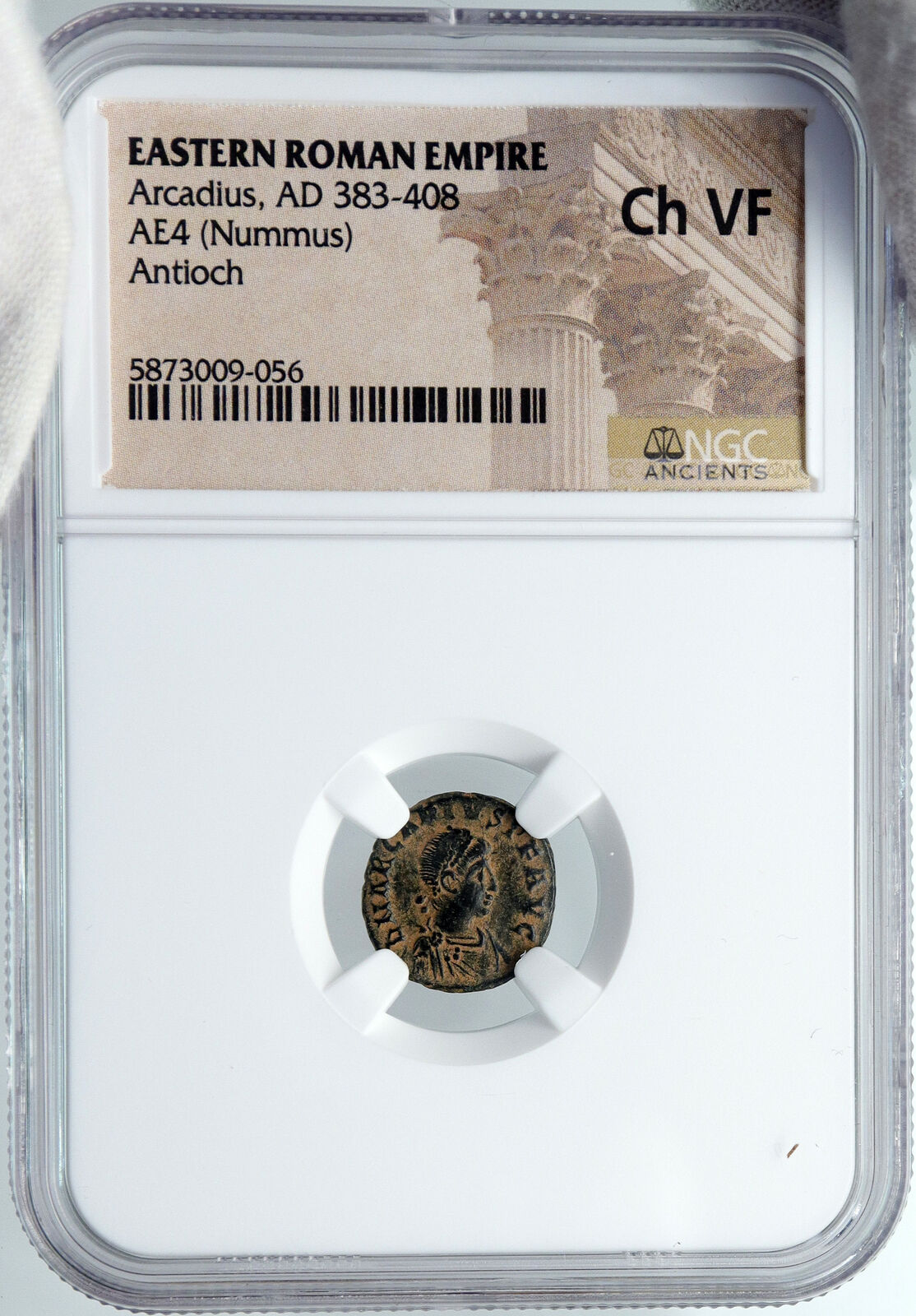 ARCADIUS Authentic 383AD Ancient Roman Coin VICTORY ANGEL Staurogram NGC i88728