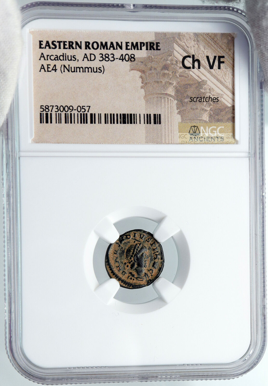 ARCADIUS Authentic 383AD Ancient Roman Coin VICTORY ANGEL Staurogram NGC i88729