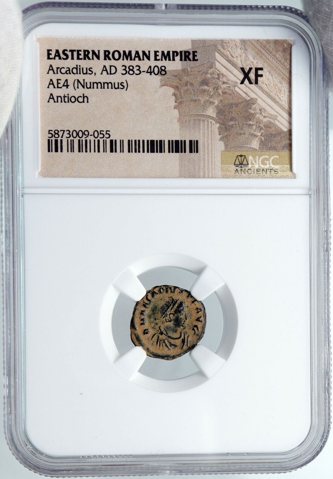 ARCADIUS Authentic 383AD Ancient Roman Coin VICTORY ANGEL Staurogram NGC i88727