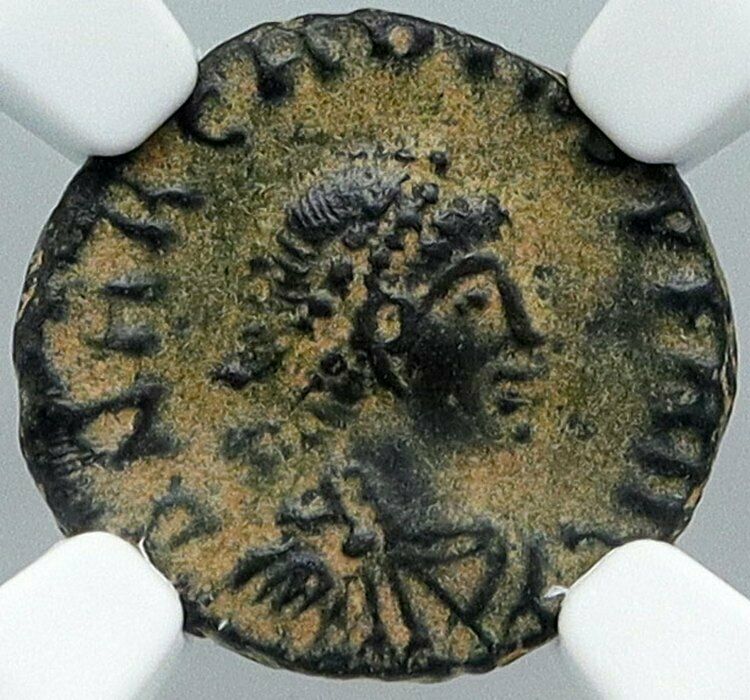 ARCADIUS Authentic 383AD Ancient OLD Roman Coin VICTORY Wreath VOT V NGC i88731