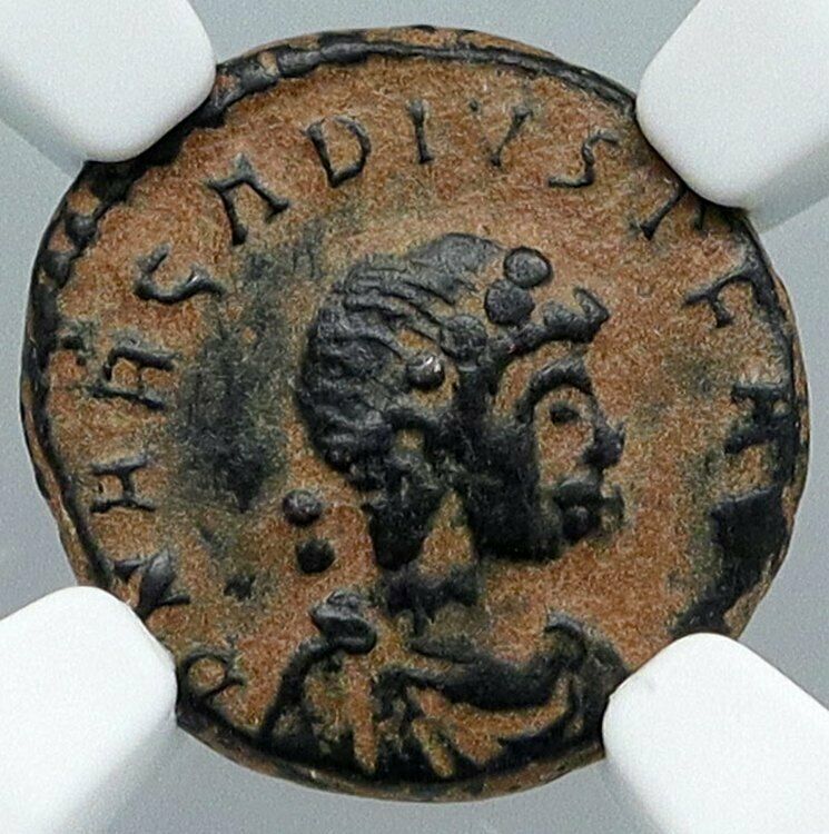 ARCADIUS Authentic 388AD Ancient Roman Coin VICTORY ANGEL Staurogram NGC i88725