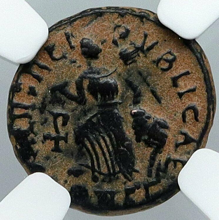 ARCADIUS Authentic 388AD Ancient Roman Coin VICTORY ANGEL Staurogram NGC i88725