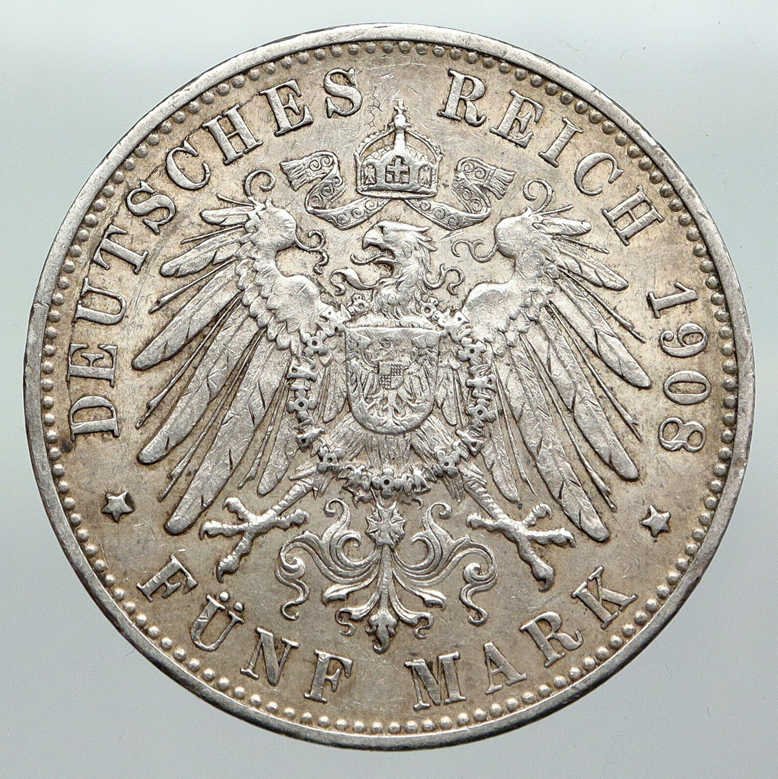 1908F Germany GERMAN STATES Wurttemberg WILHELM II Antique Silver 5M Coin i92264