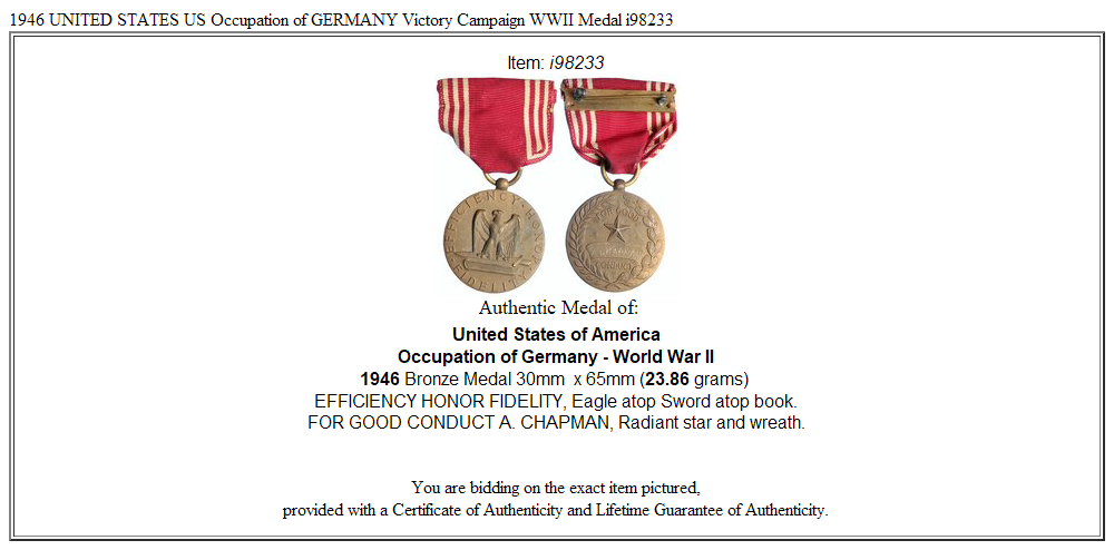 1946 UNITED STATES US Occupation of GERMANY Victory Campaign WWII Medal i98233