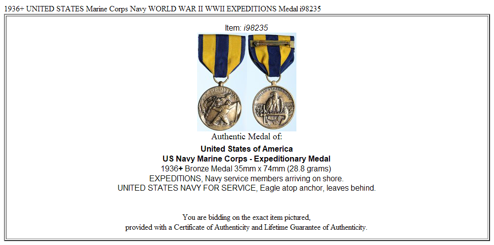 1936+ UNITED STATES Marine Corps Navy WORLD WAR II WWII EXPEDITIONS Medal i98235