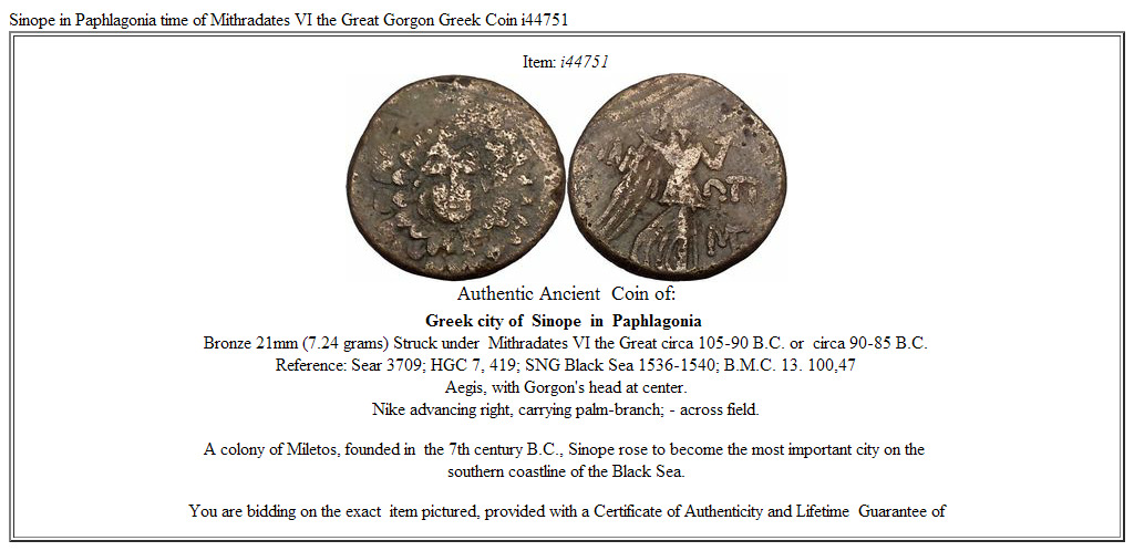 Sinope in Paphlagonia time of Mithradates VI the Great Gorgon Greek Coin i44751