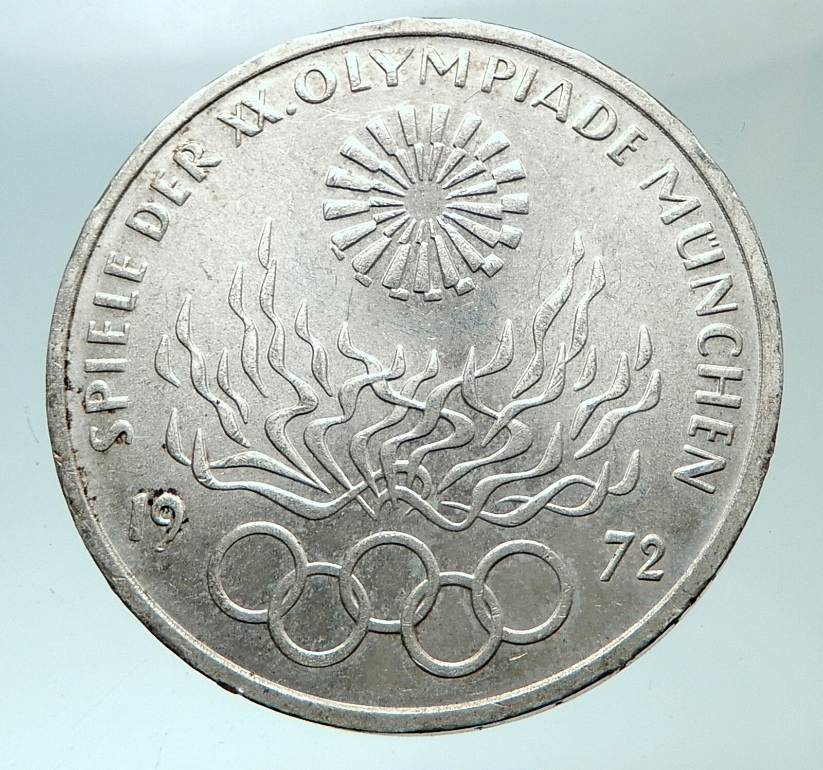 1972 Germany Munich Summer Olympic Antique Proof Silver 10 Mark Coin i82140