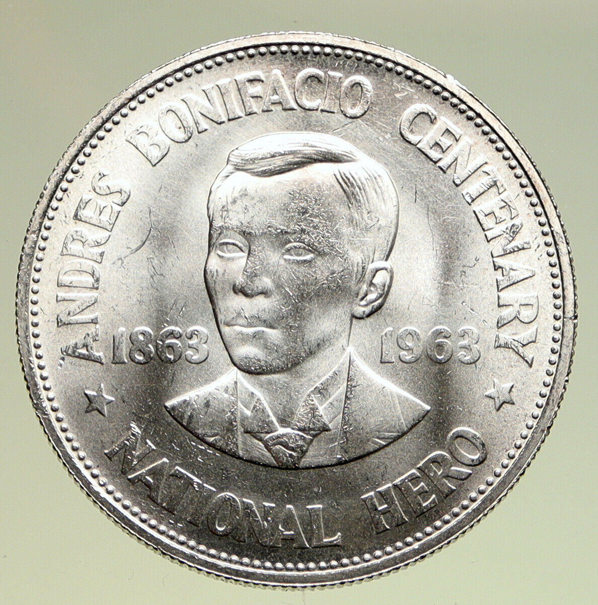 1963 PHILIPPINES Birth Andres Bonifacio Large Antique 1 Peso SILVER Coin i94932