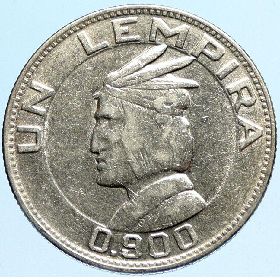 1933 HONDURAS War Chieftain Lempira VINTAGE OLD Silver Lempira Coin i97687