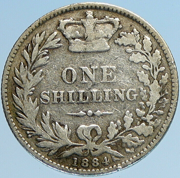 1884 UK Great Britain United Kingdom QUEEN VICTORIA Shilling Silver Coin i97657