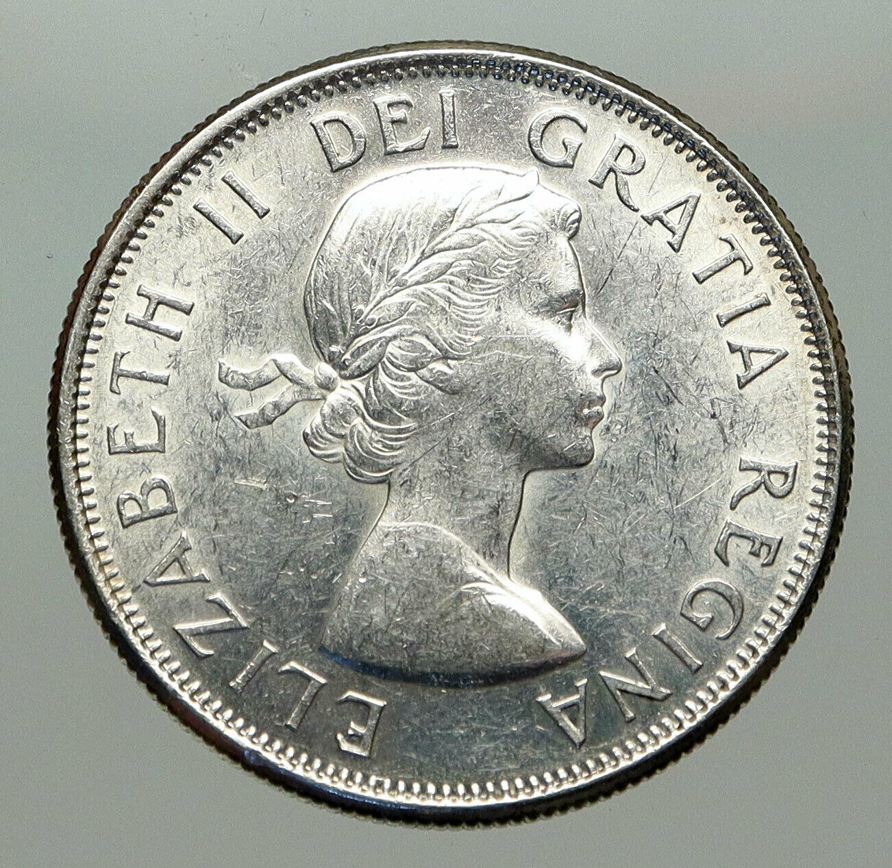 1962 CANADA Queen Elizabeth II Arms Crown VINTAGE SILVER 50 Cents Coin i85087