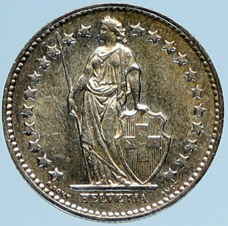 1945B SWITZERLAND HELVETIA Symbolizes SWISS Nation SILVER 1/2 Francs Coin i97651