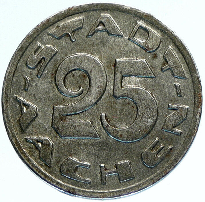 1920 GERMAN STATES Free City of Aachen EAGLE Antique OLD 25 Pfennig Coin i97668