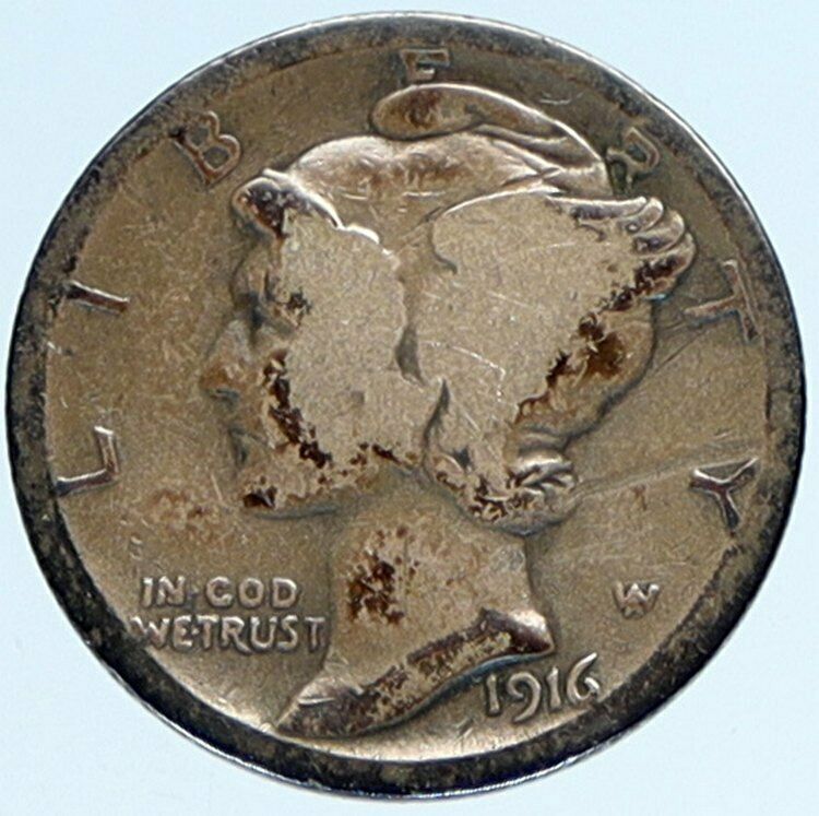 1916 S UNITED STATES Mercury Winged Liberty Head Dime Silver Coin Fasces i97647