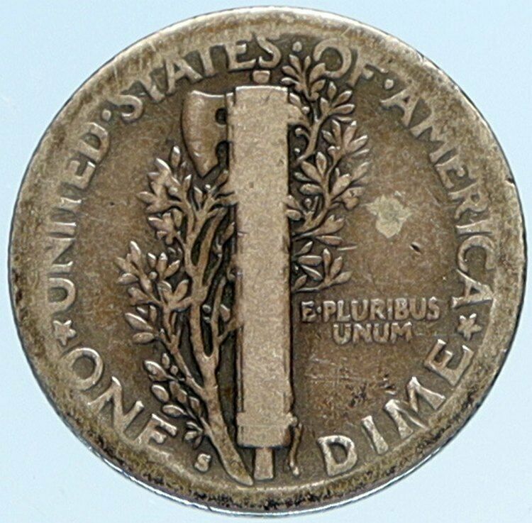 1916 S UNITED STATES Mercury Winged Liberty Head Dime Silver Coin Fasces i97647