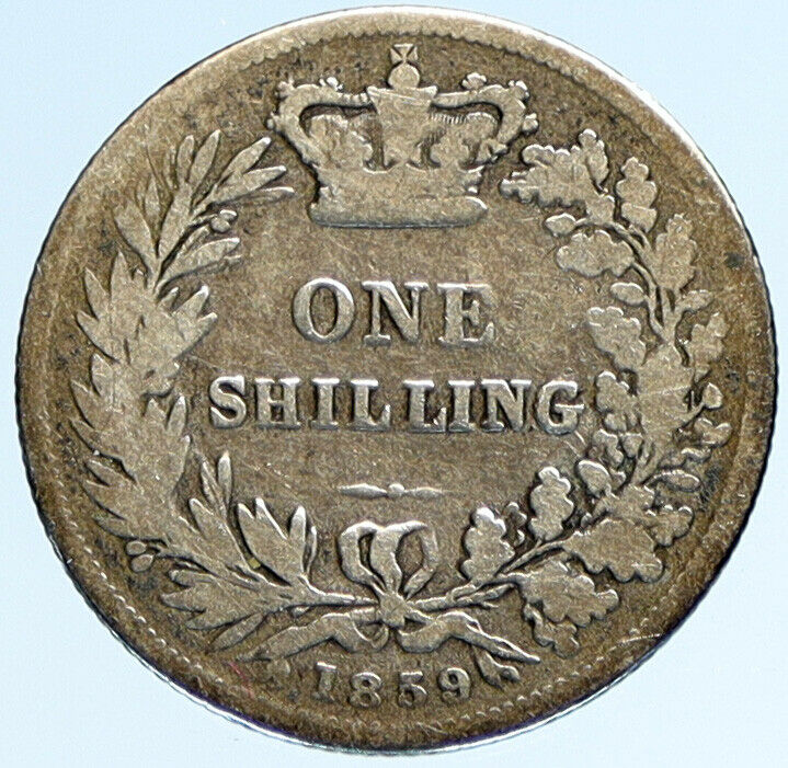 1859 UK Great Britain United Kingdom QUEEN VICTORIA Shilling Silver Coin i97660