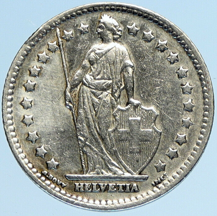 1943 B SWITZERLAND HELVETIA Symbolizes SWISS Nation SILVER 1 Franc Coin i97645