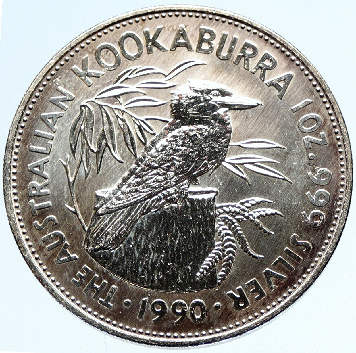 1990 AUSTRALIA Kookaburra Bird Australian 1oz BU Silver 5 Dollars Coin i97446